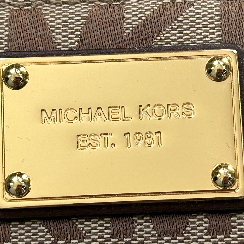 Michael Kors MK ZA Continental Wallet Sig Jacquard Beige Ebony Gold - Picture 3 of 9